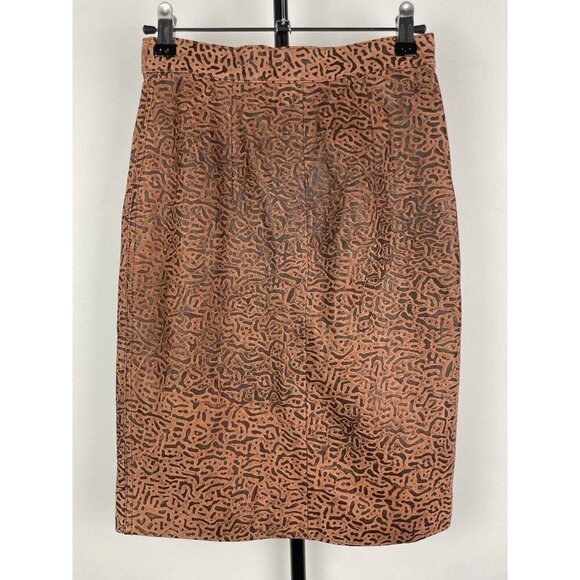 Vintage G-III Global Identity Brown Animal Print Leather Pencil Skirt Size 3/4 - Picture 8 of 9